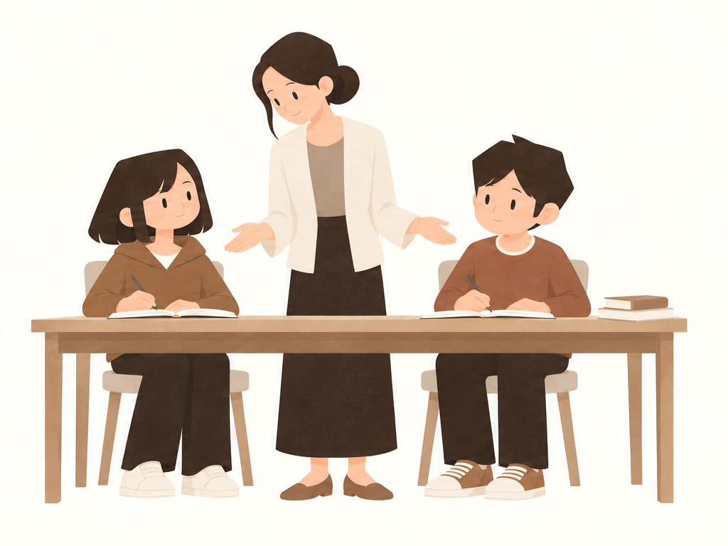 男女學生與老師的一對二個別指導情境