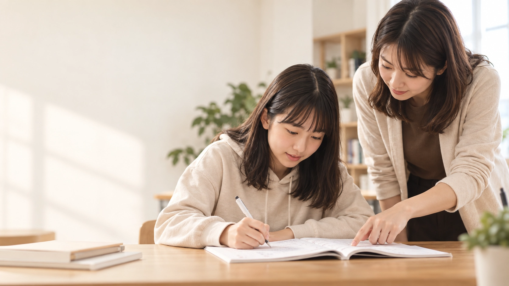 學生在老師引導下專心解題