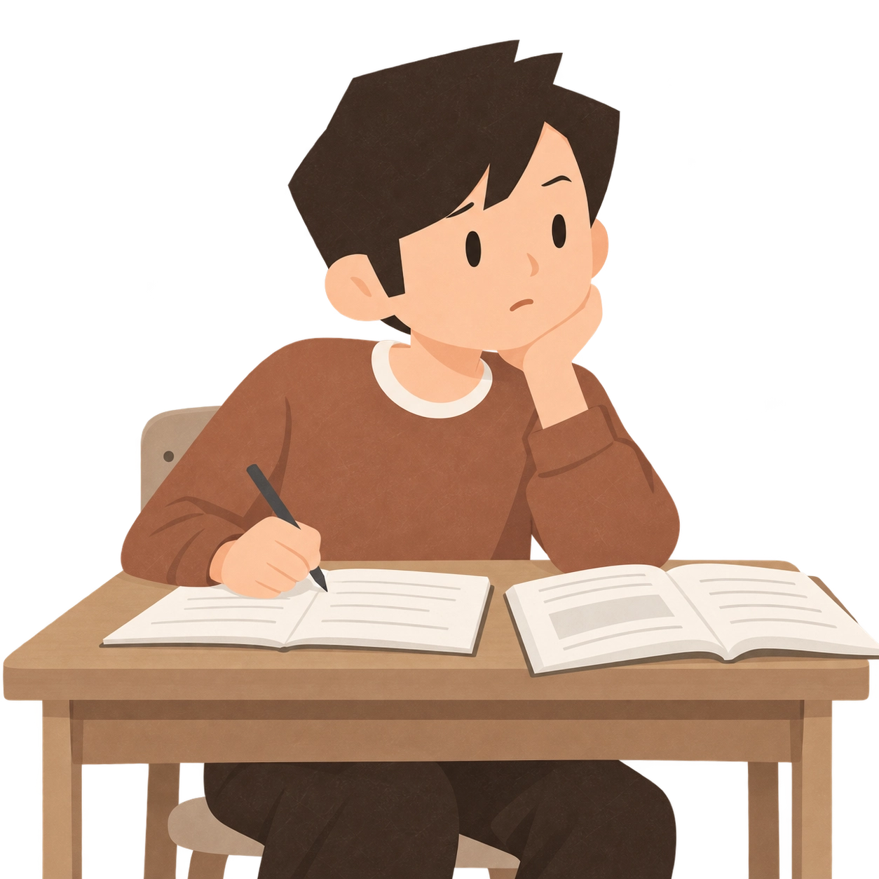 男學生面對已經往前的課程進度