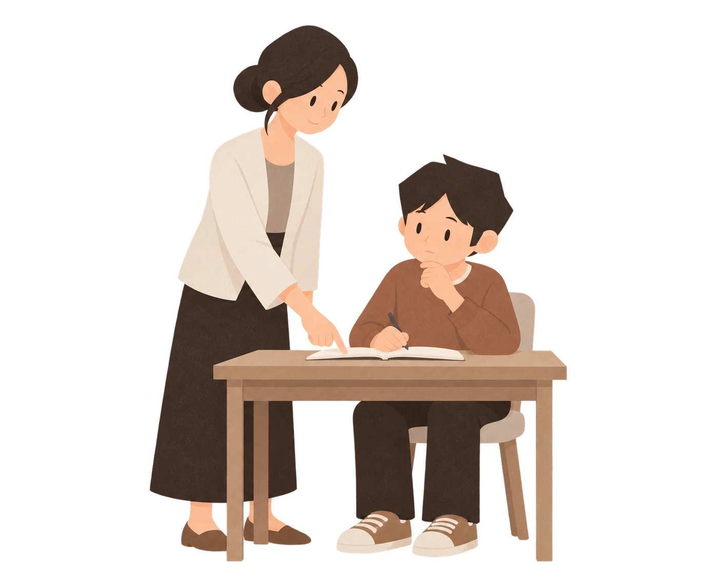 老師陪男學生找出問題停在哪裡